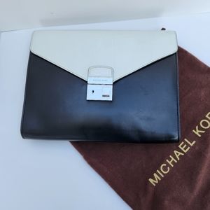 Michael Kors Collection Clutch Bag Black White Leather Maxi Colorblock Formal